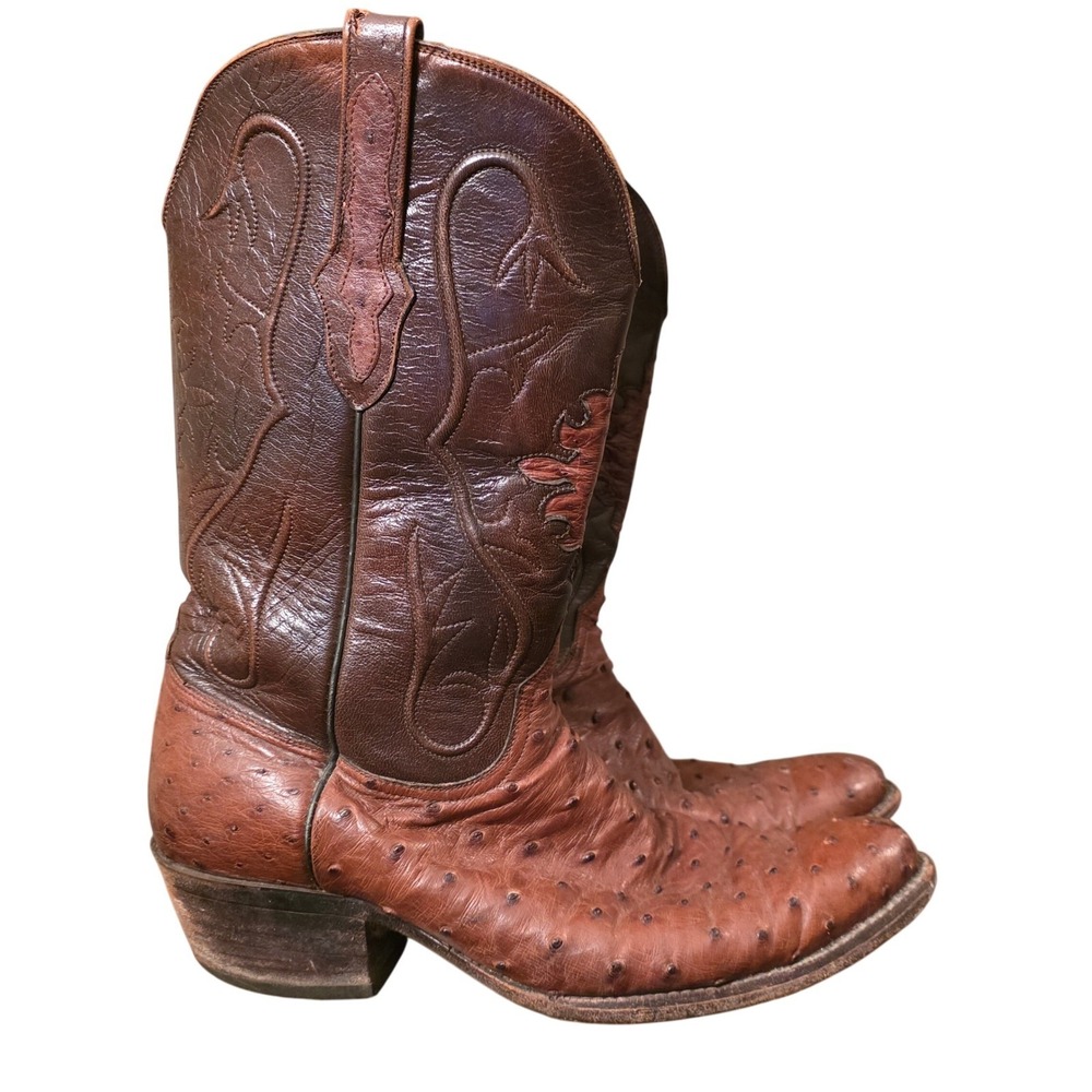 Black Jack Mens Full Quill Ostrich Cowboy Boots Brown Leather Western 12D